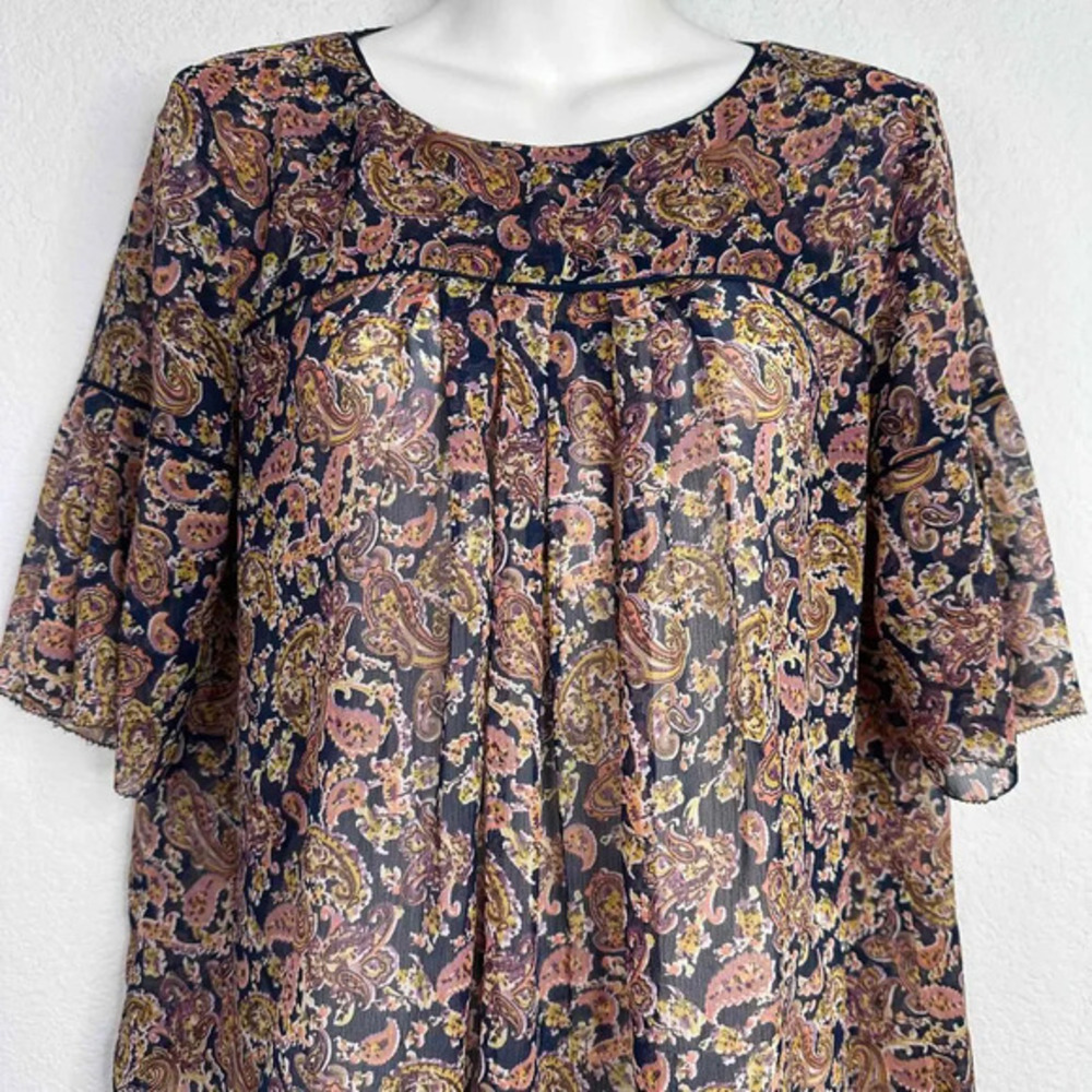 Sfera Shirt Women's S Paisley Sheer Boho Cottagecore Fairy Bell Sleeve Blouse - Picture 3 of 6